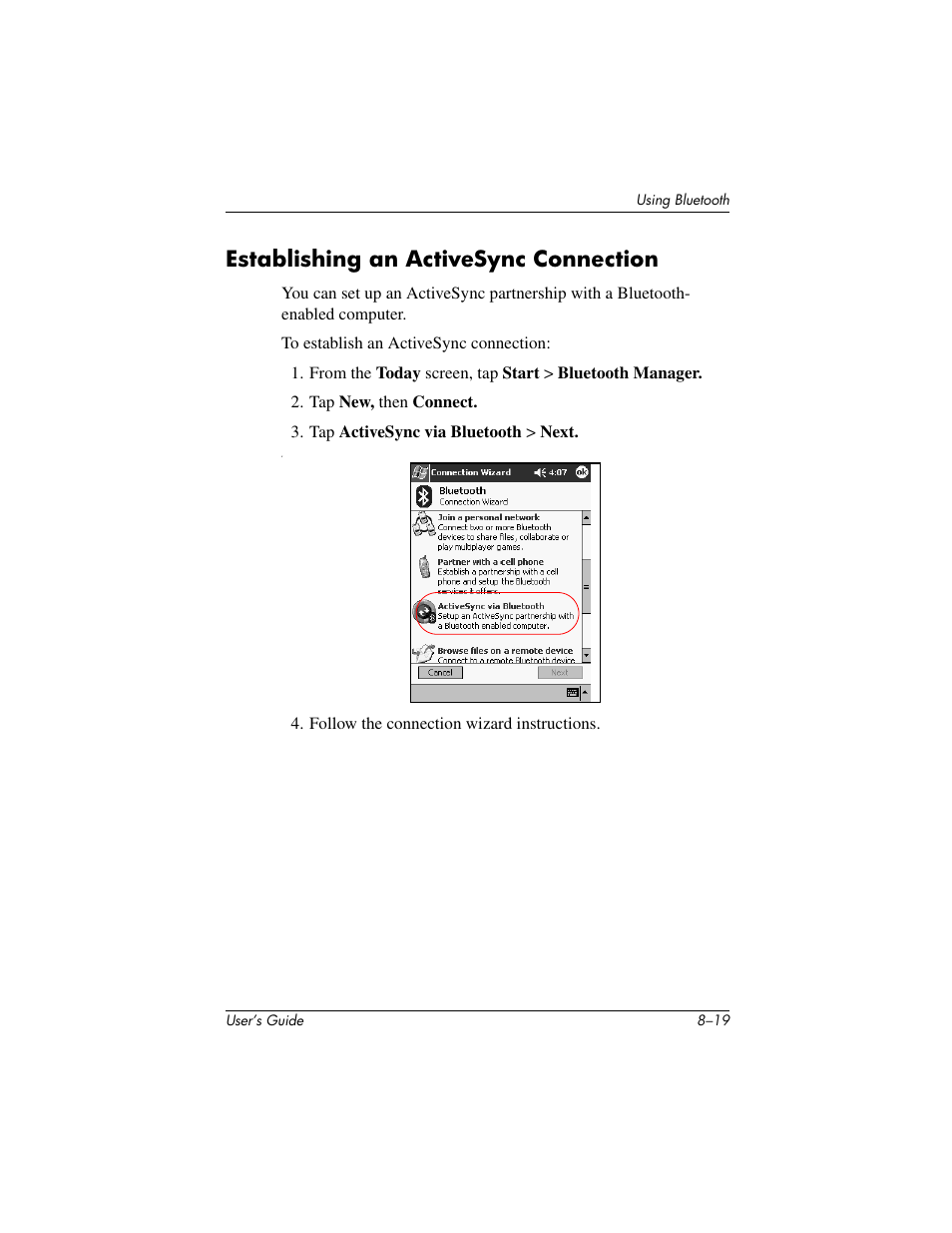Establishing an activesync connection | HP IPAQ H5500 User Manual | Page 99 / 169