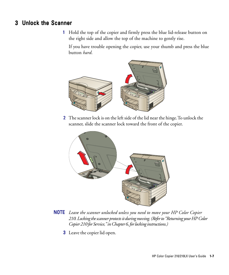 3 unlock the scanner | HP 210/210LX User Manual | Page 14 / 96