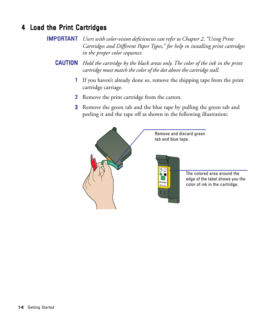 4 load the print cartridges | HP 210/210LX User Manual | Page 15 / 96