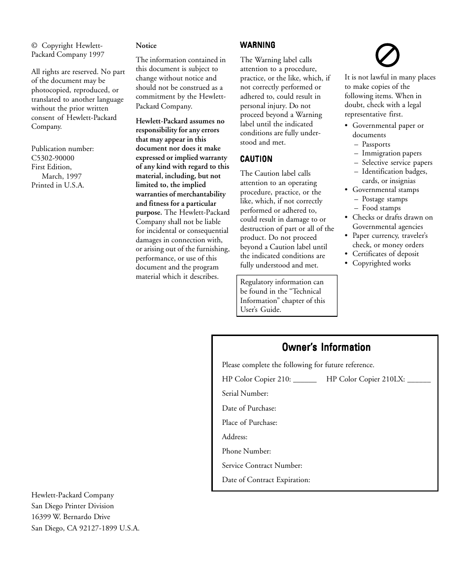Owner | HP 210/210LX User Manual | Page 2 / 96