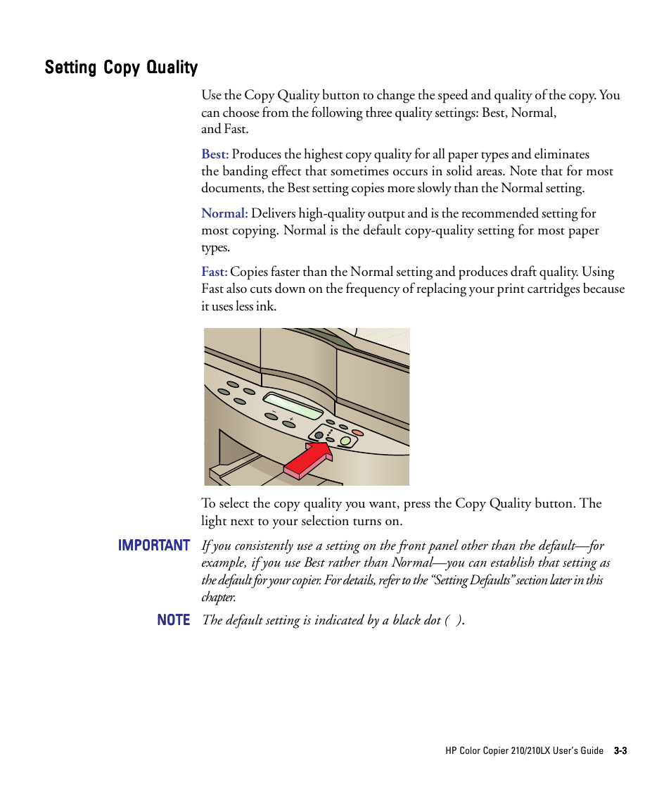 Setting copy quality | HP 210/210LX User Manual | Page 34 / 96