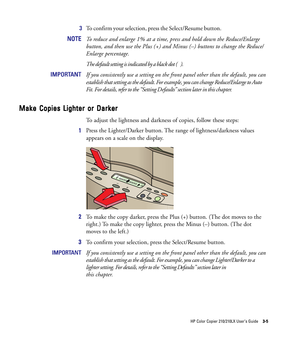 Make copies lighter or darker | HP 210/210LX User Manual | Page 36 / 96