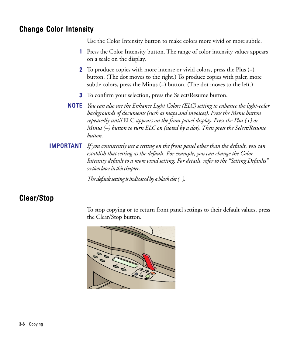 Change color intensity, Clear/stop | HP 210/210LX User Manual | Page 37 / 96