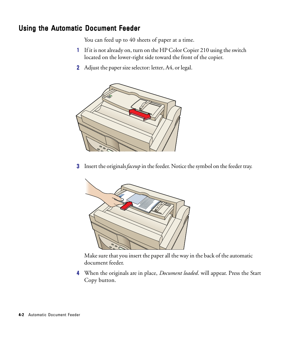 Using the automatic document feeder | HP 210/210LX User Manual | Page 43 / 96