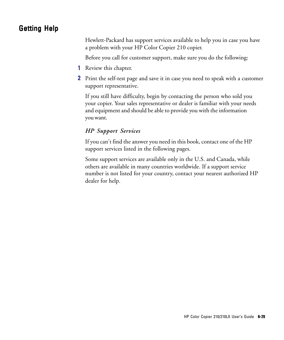 Getting help | HP 210/210LX User Manual | Page 76 / 96