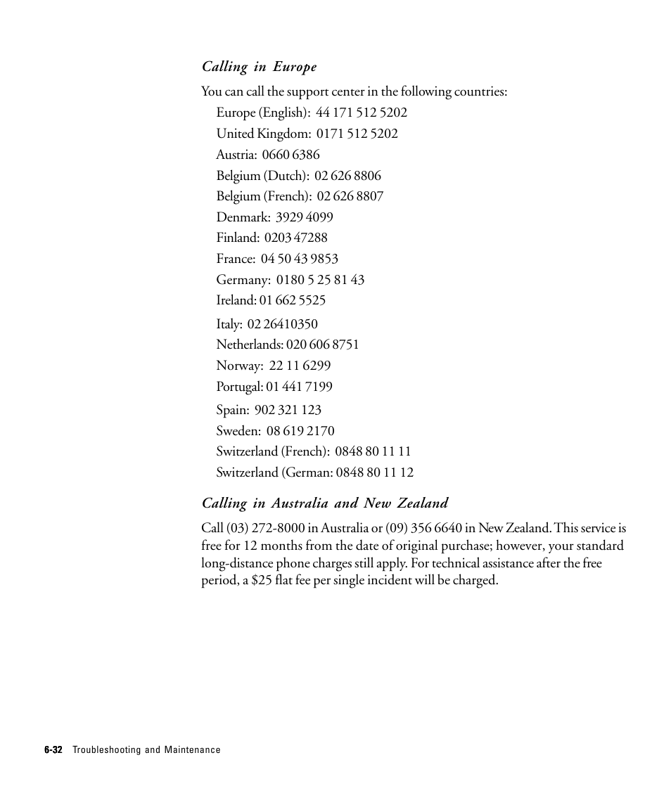 Calling in europe, Calling in australia and new zealand | HP 210/210LX User Manual | Page 78 / 96