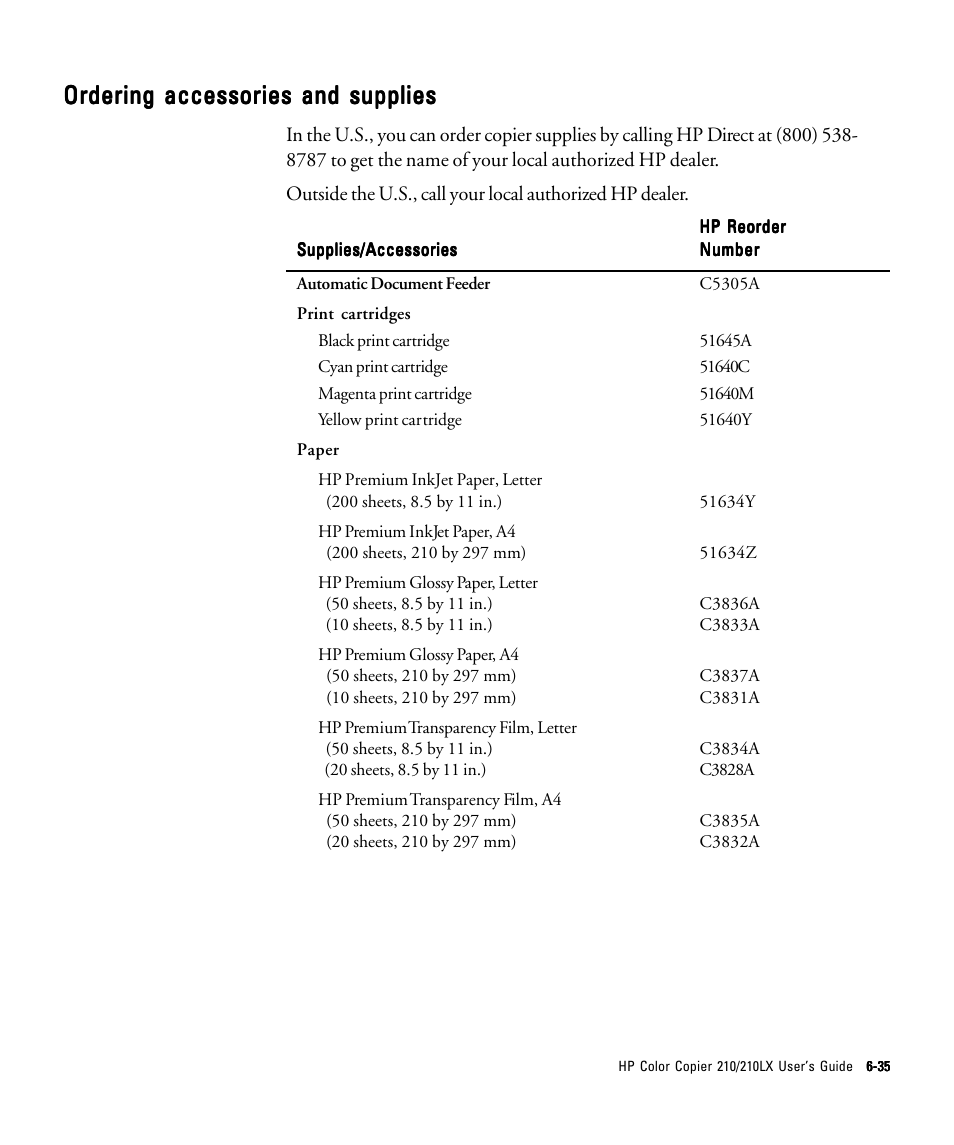 Ordering accessories and supplies | HP 210/210LX User Manual | Page 81 / 96