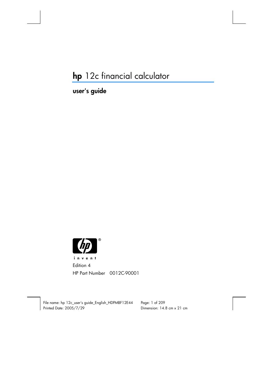 HP 12C Financial calculator User Manual | 211 pages