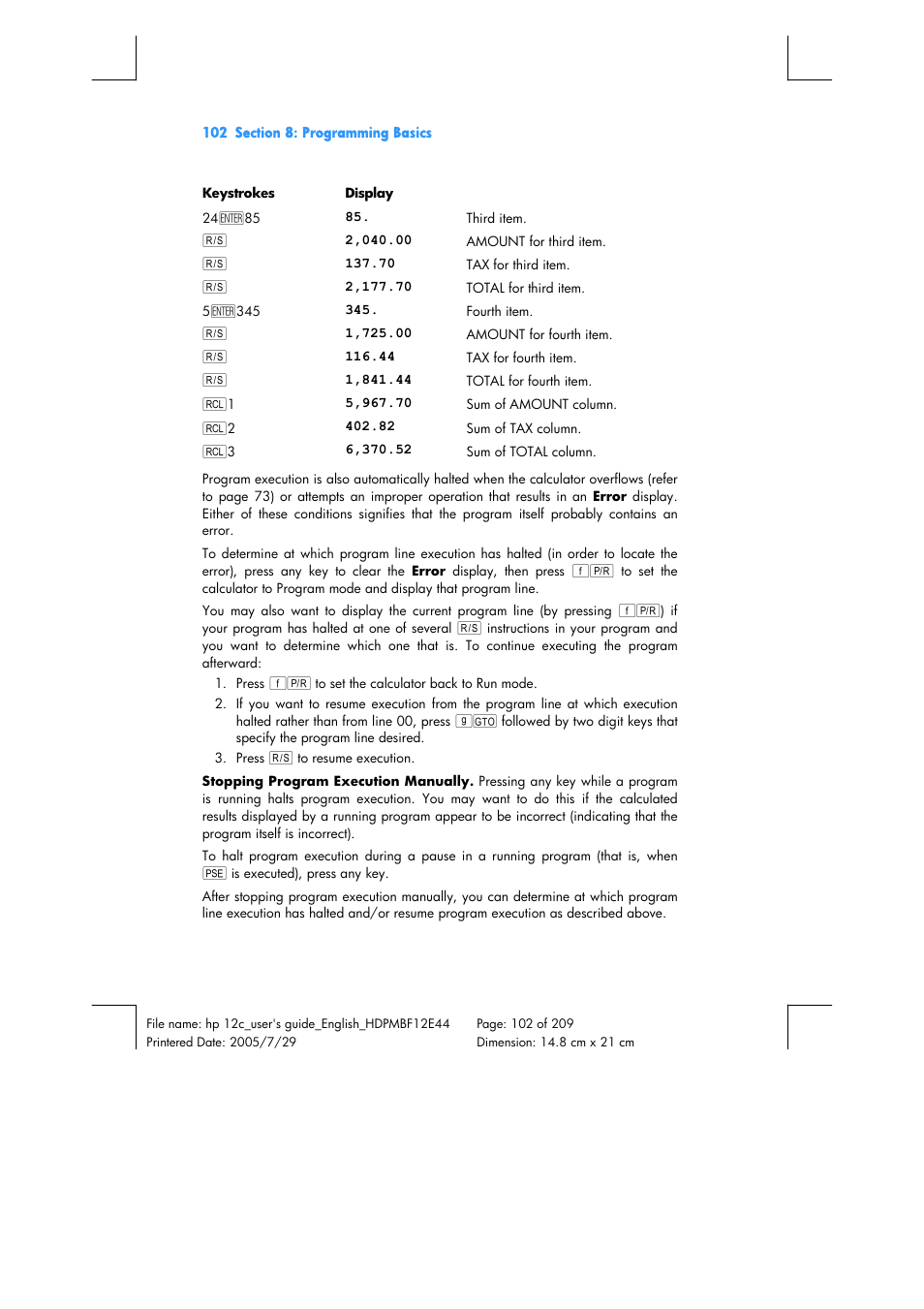 HP 12C Financial calculator User Manual | Page 102 / 211