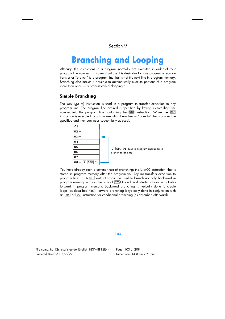 Branching and looping | HP 12C Financial calculator User Manual | Page 103 / 211