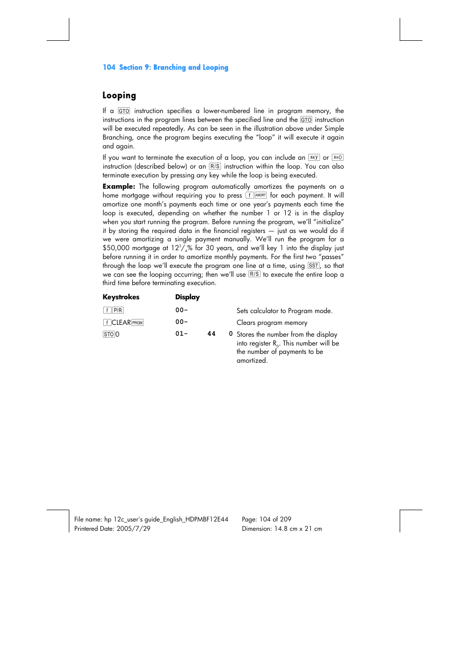 Looping | HP 12C Financial calculator User Manual | Page 104 / 211