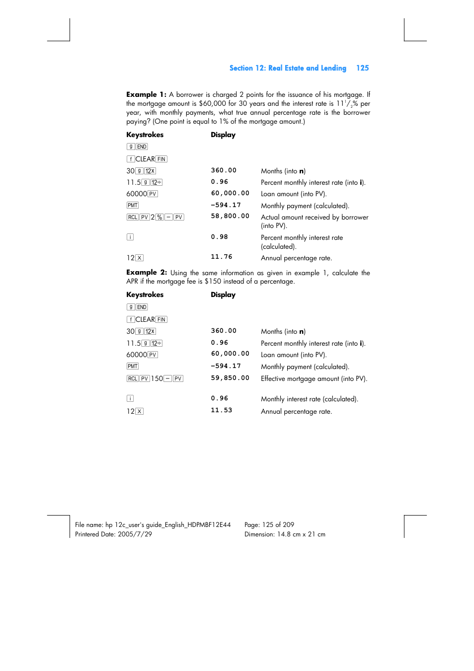 HP 12C Financial calculator User Manual | Page 125 / 211