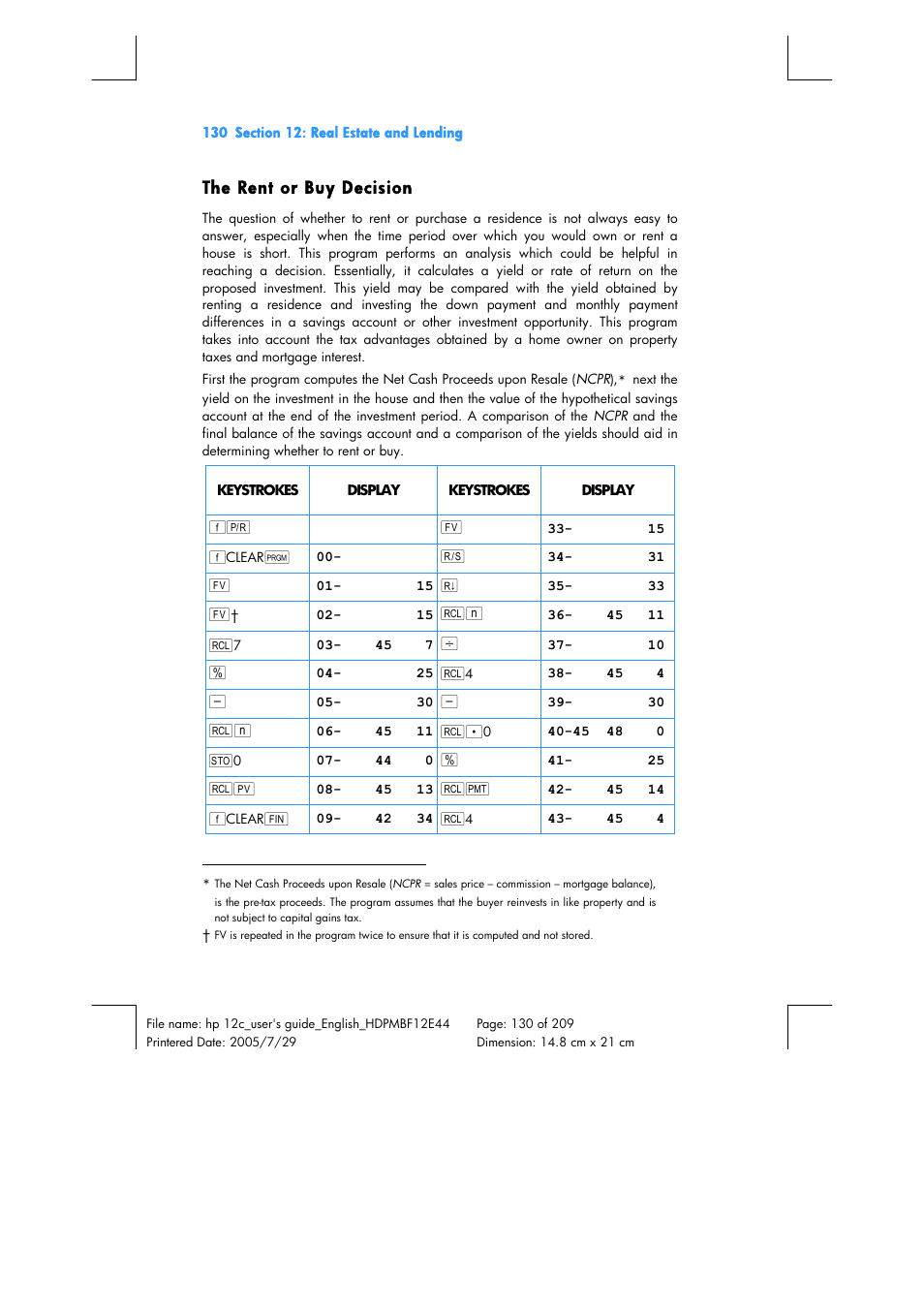 HP 12C Financial calculator User Manual | Page 130 / 211