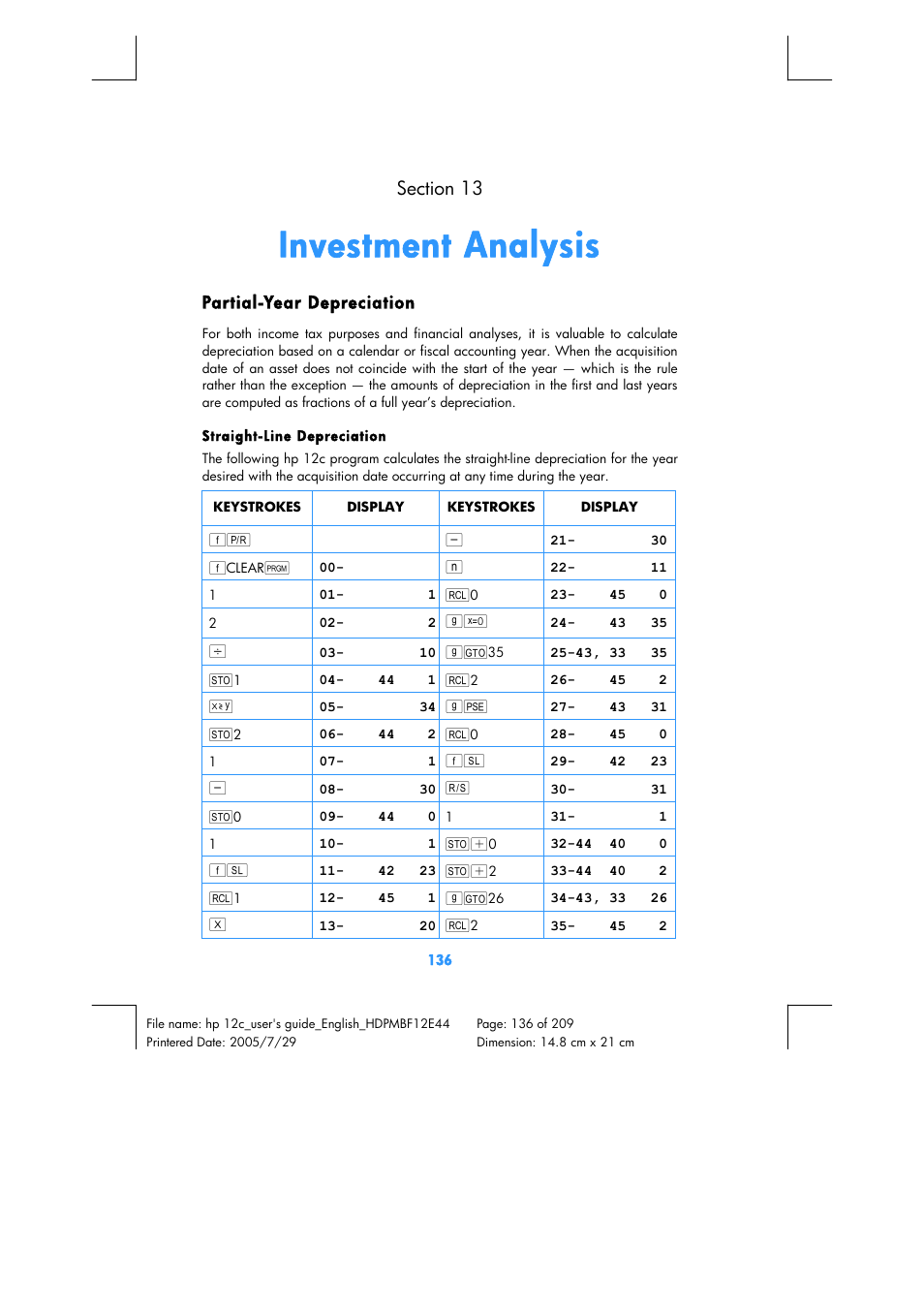 Investment analysis | HP 12C Financial calculator User Manual | Page 136 / 211