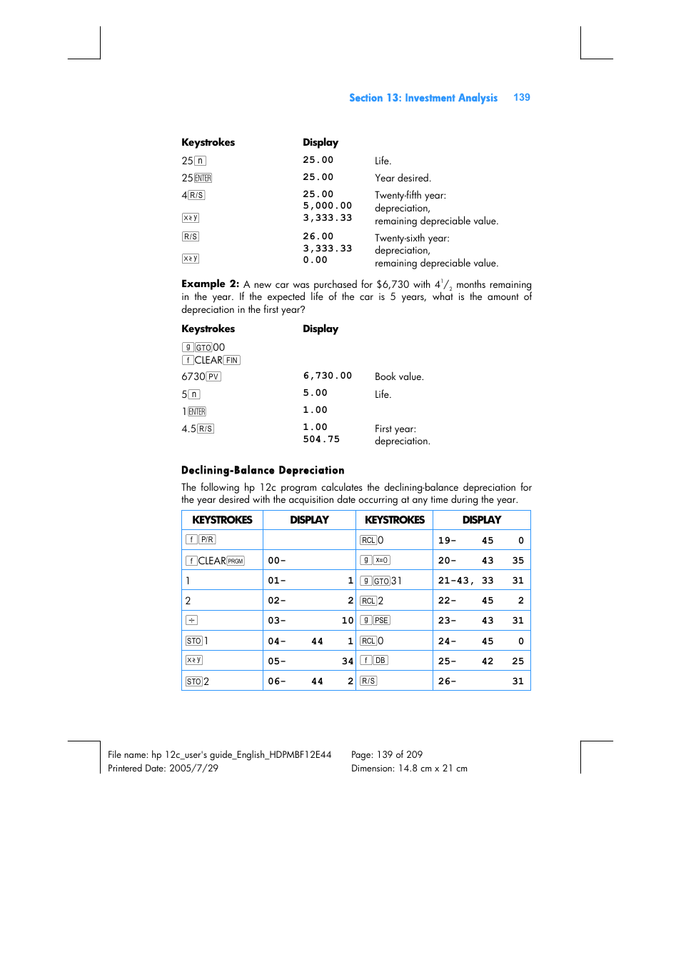 HP 12C Financial calculator User Manual | Page 139 / 211