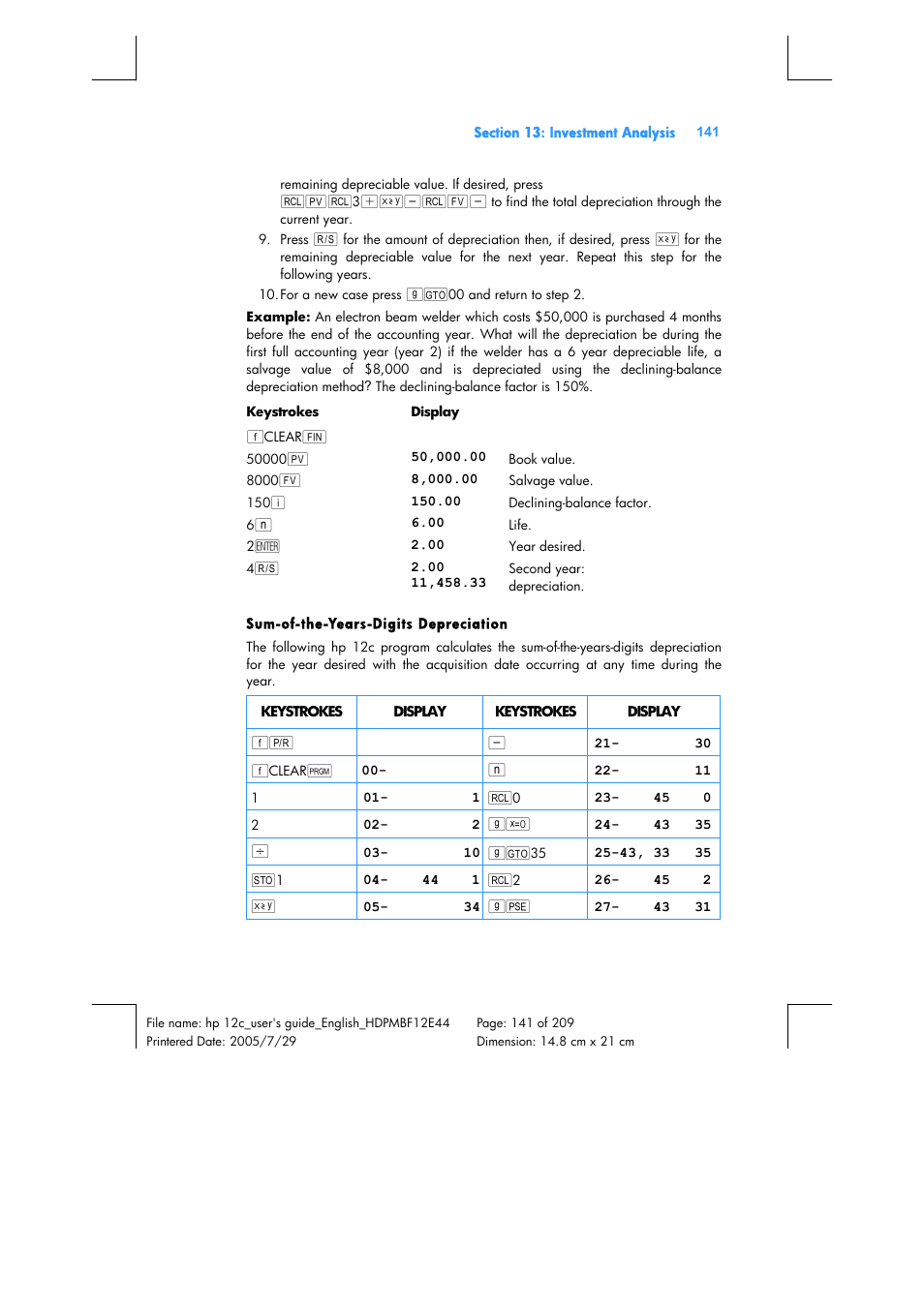 HP 12C Financial calculator User Manual | Page 141 / 211