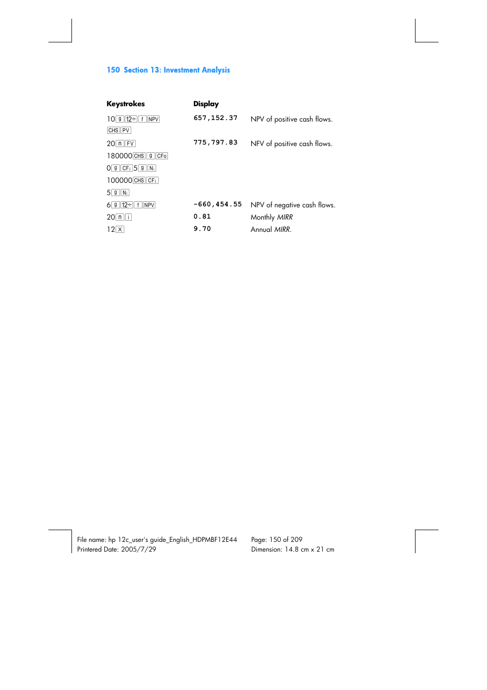 HP 12C Financial calculator User Manual | Page 150 / 211