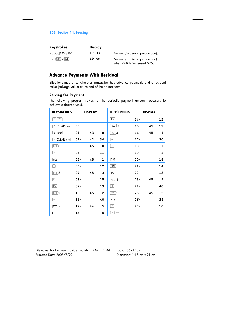 HP 12C Financial calculator User Manual | Page 156 / 211