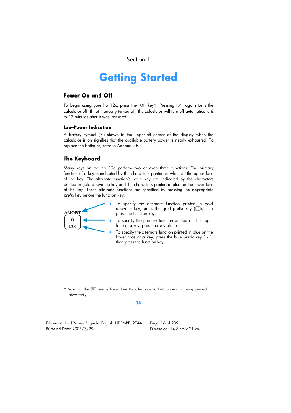 Getting started | HP 12C Financial calculator User Manual | Page 16 / 211