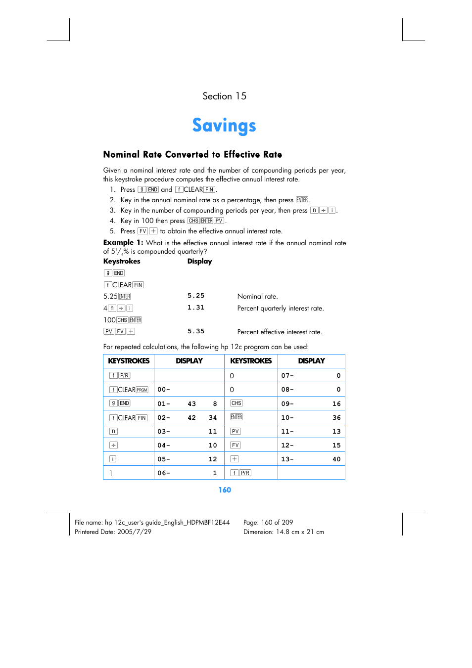 Savings | HP 12C Financial calculator User Manual | Page 160 / 211