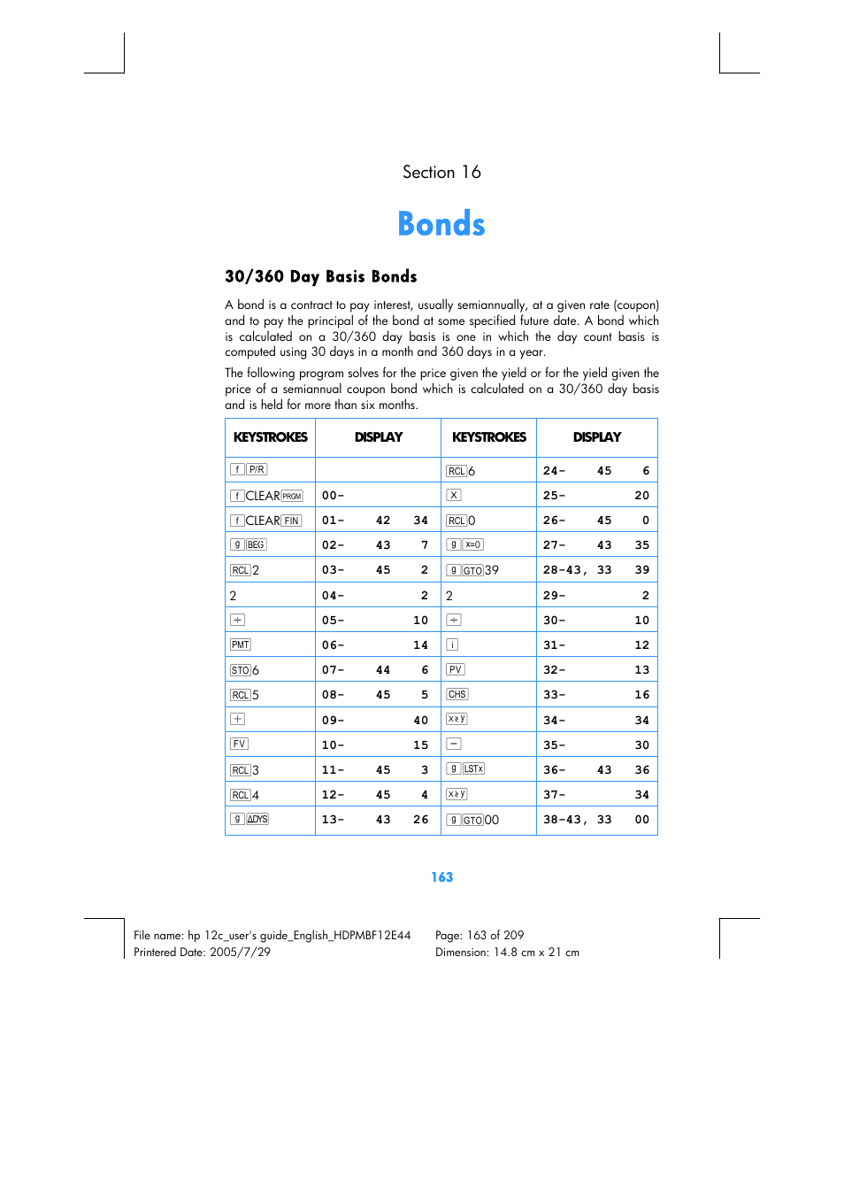 Bonds | HP 12C Financial calculator User Manual | Page 163 / 211