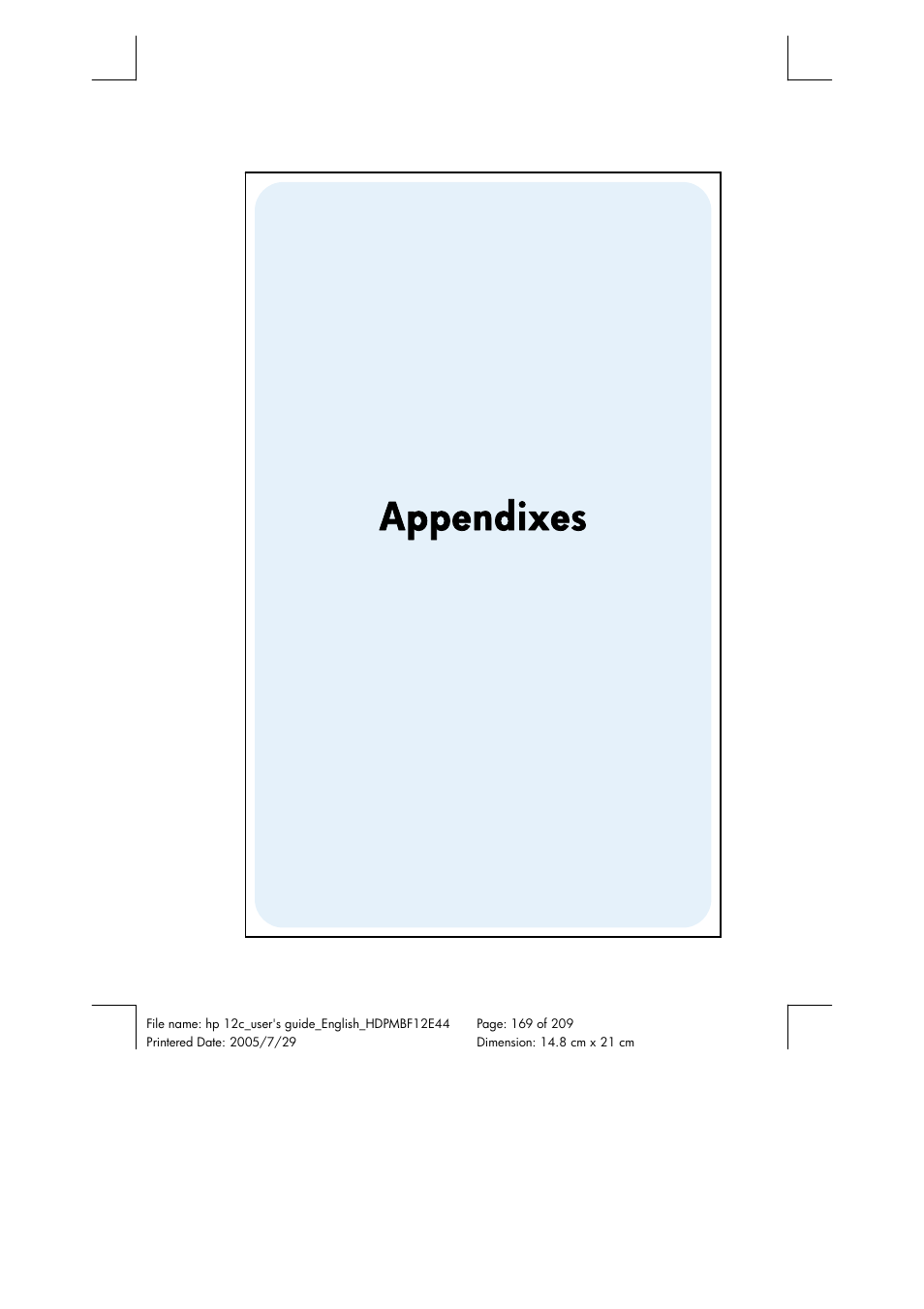 Appendixes | HP 12C Financial calculator User Manual | Page 169 / 211