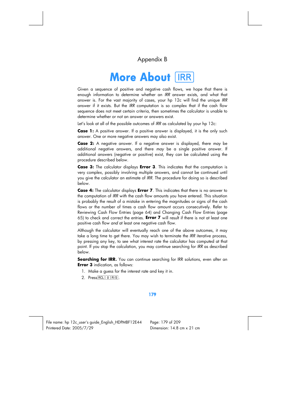 More about l, Appendix b | HP 12C Financial calculator User Manual | Page 179 / 211