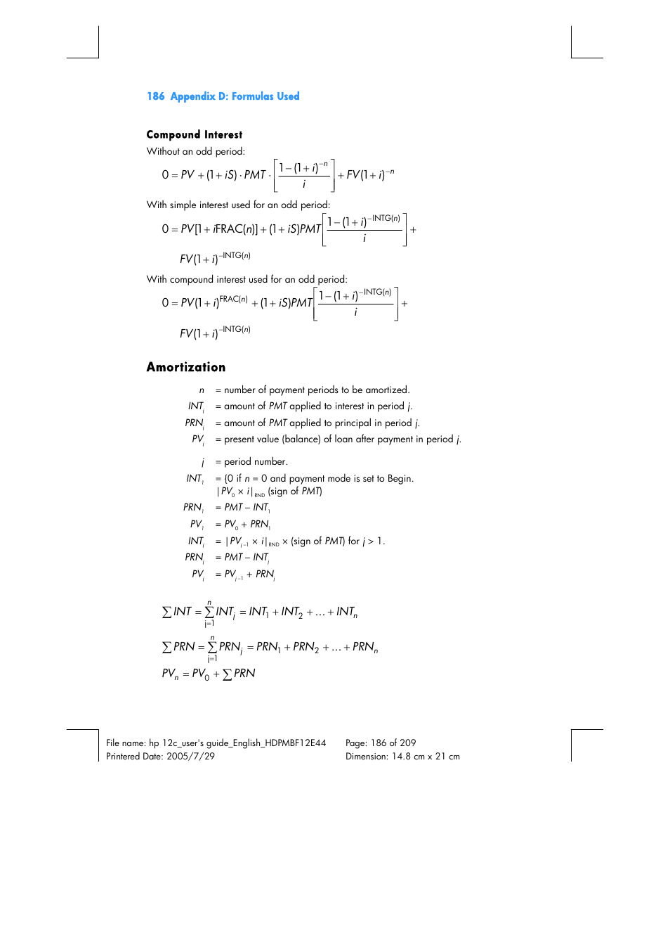 HP 12C Financial calculator User Manual | Page 186 / 211