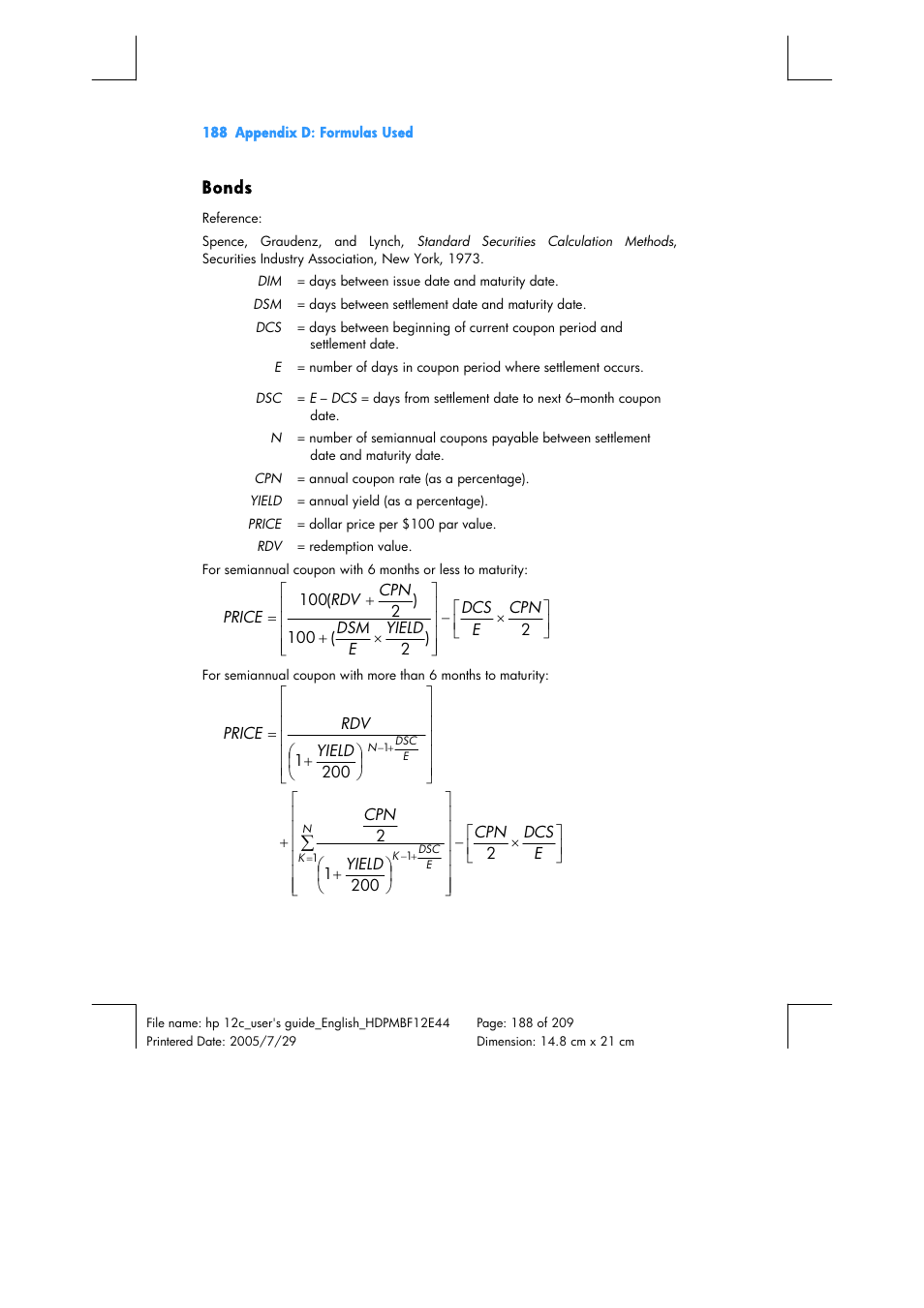 HP 12C Financial calculator User Manual | Page 188 / 211