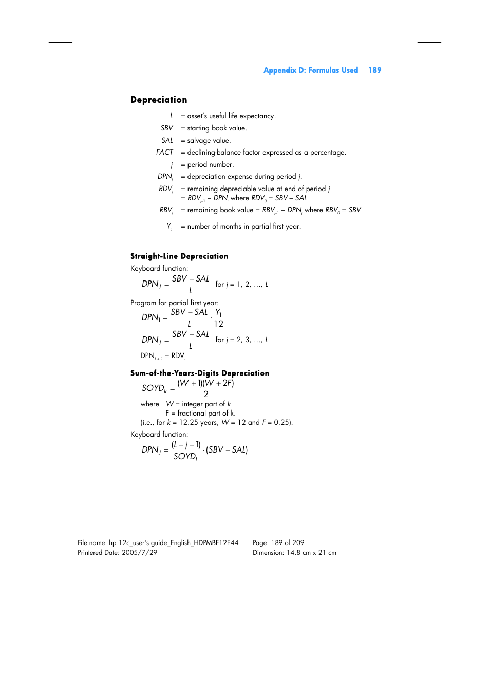 HP 12C Financial calculator User Manual | Page 189 / 211