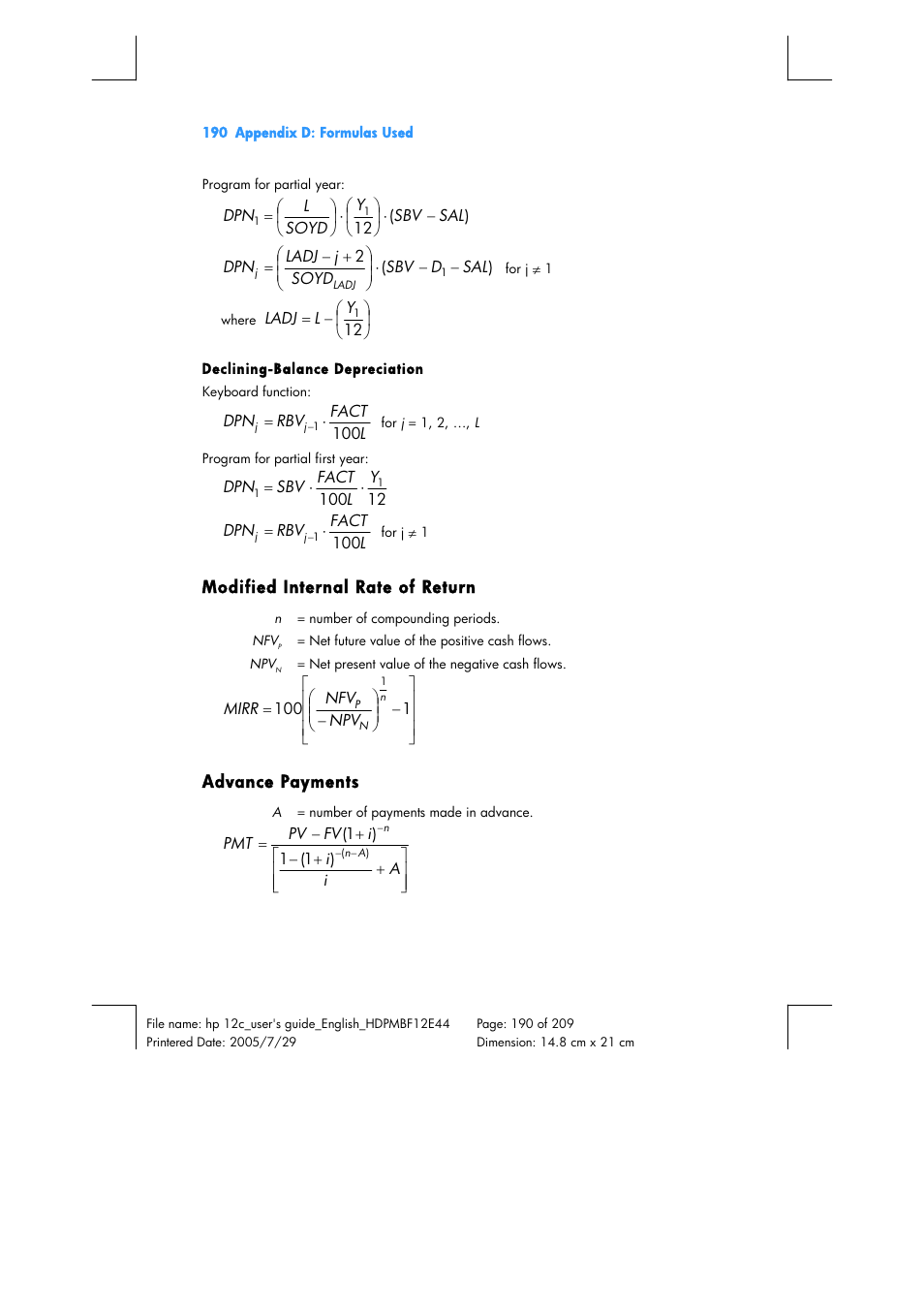 HP 12C Financial calculator User Manual | Page 190 / 211