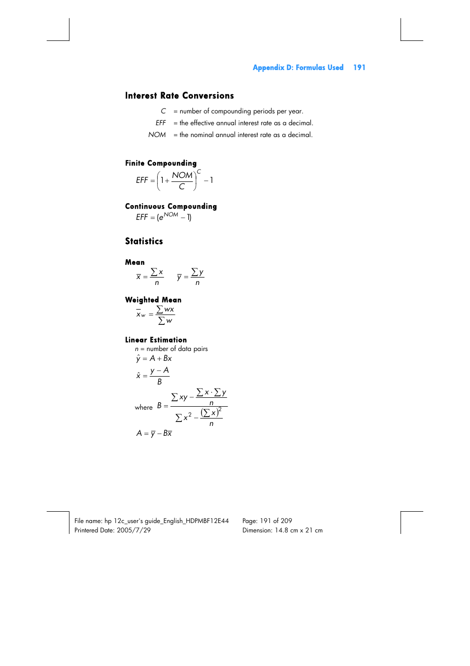 HP 12C Financial calculator User Manual | Page 191 / 211