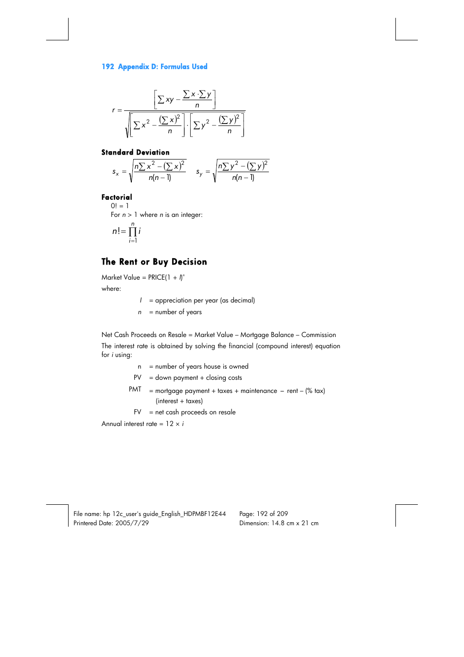 HP 12C Financial calculator User Manual | Page 192 / 211