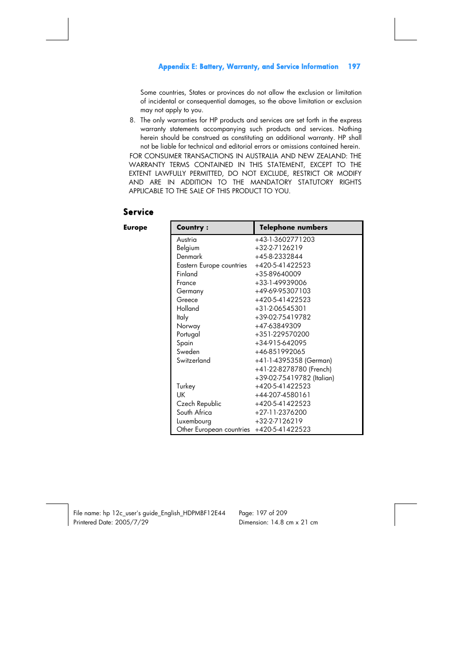 Service | HP 12C Financial calculator User Manual | Page 197 / 211