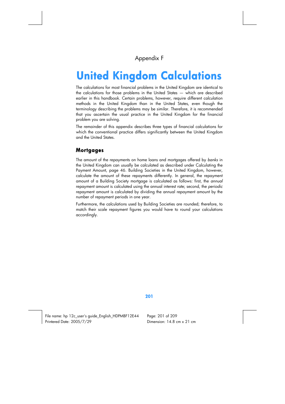 United kingdom calculations | HP 12C Financial calculator User Manual | Page 201 / 211