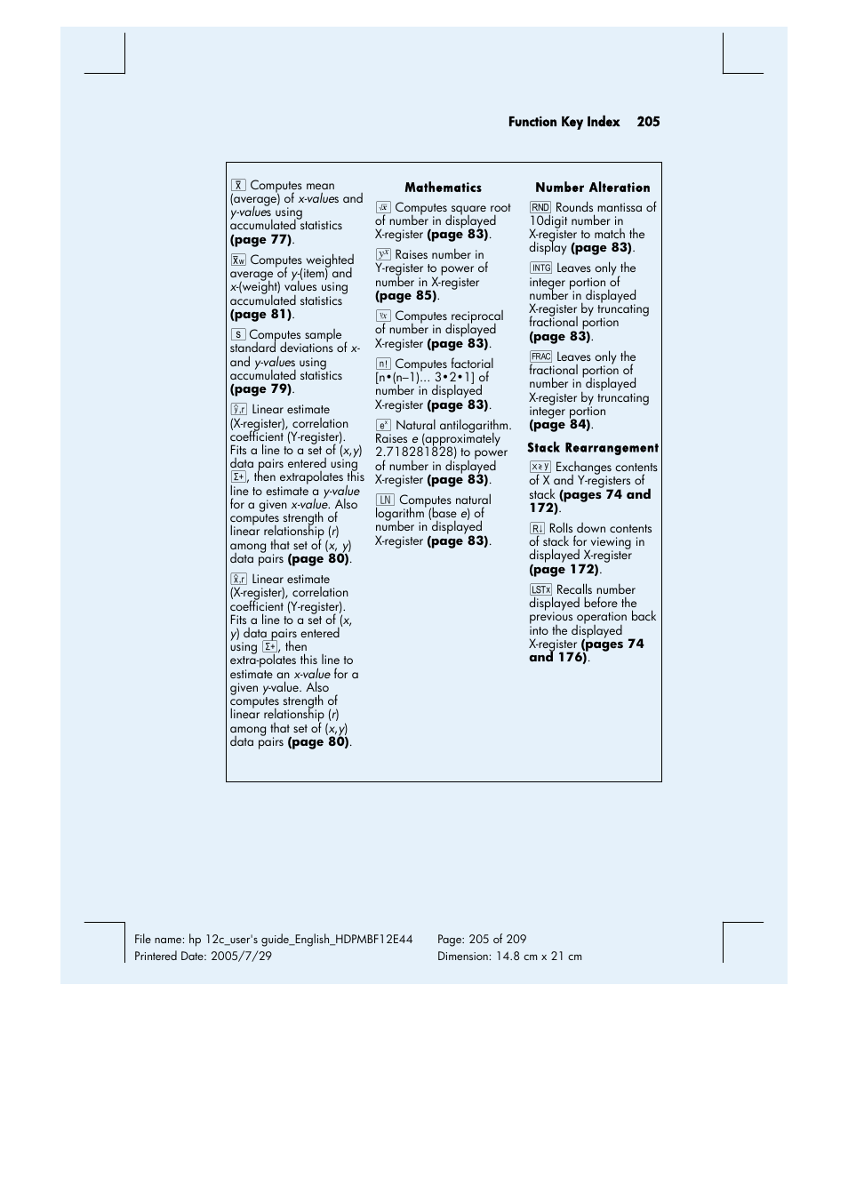 HP 12C Financial calculator User Manual | Page 205 / 211