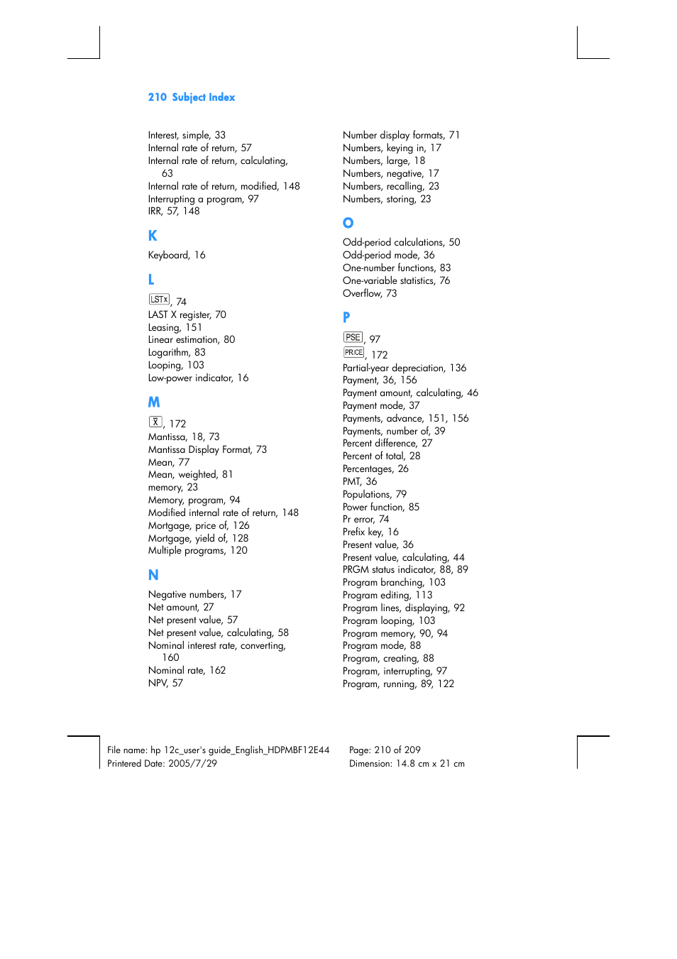 HP 12C Financial calculator User Manual | Page 210 / 211