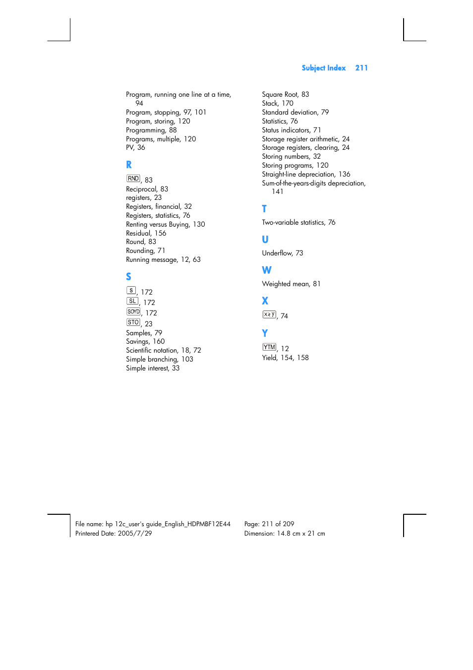 HP 12C Financial calculator User Manual | Page 211 / 211