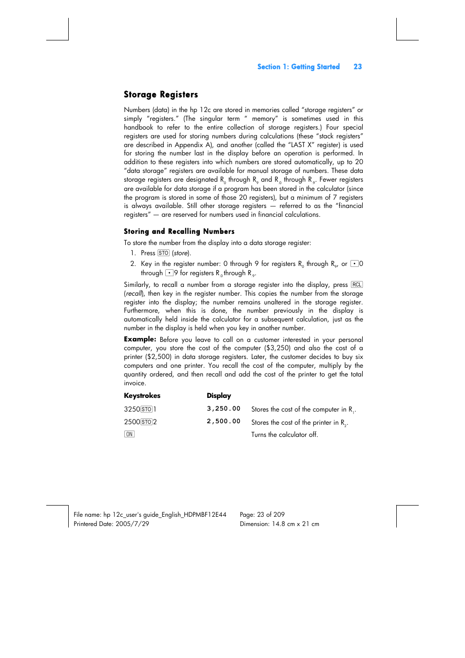 Storage registers | HP 12C Financial calculator User Manual | Page 23 / 211