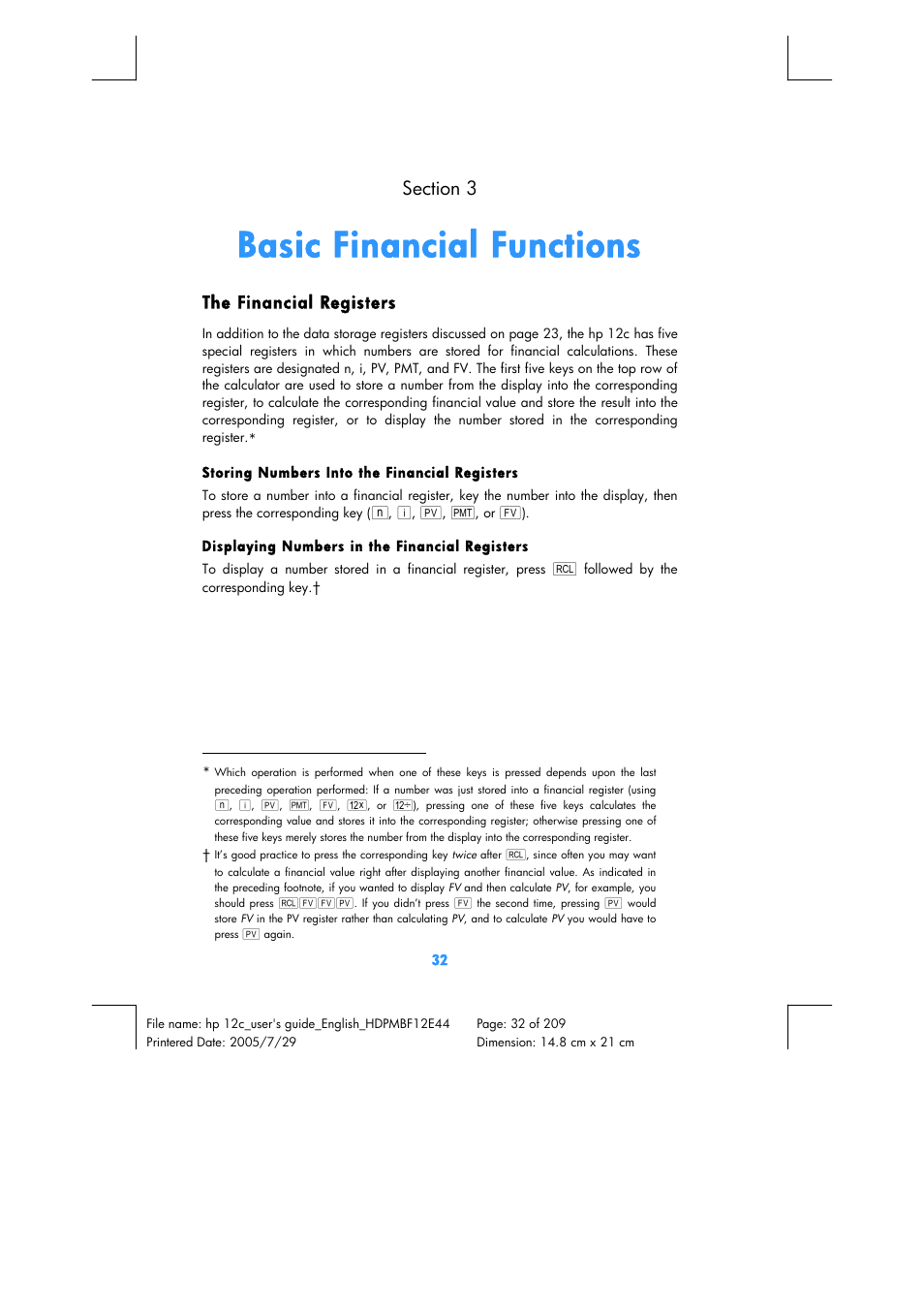 Basic financial functions | HP 12C Financial calculator User Manual | Page 32 / 211