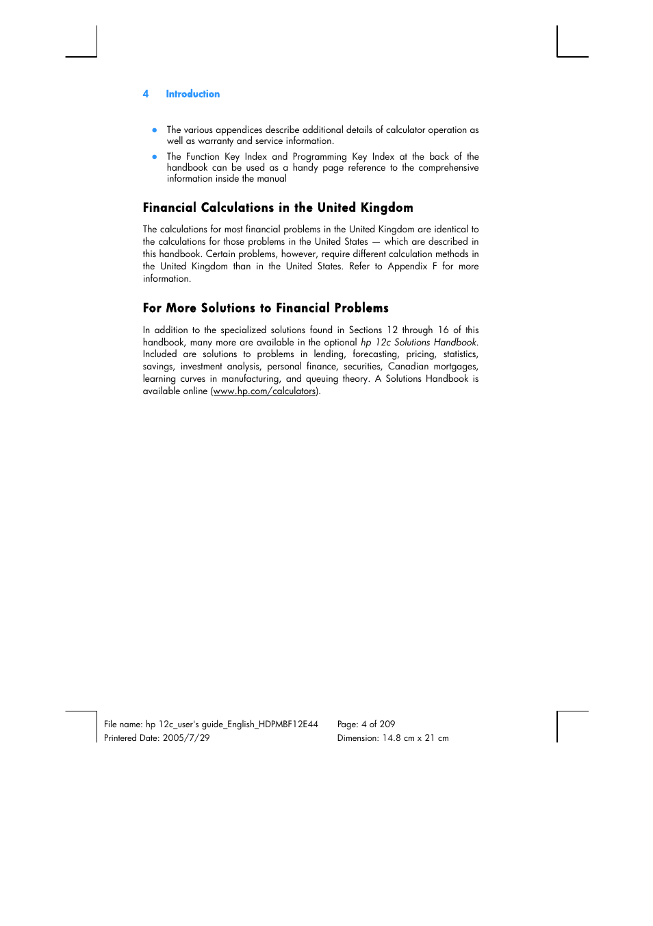 Financial calculations in the united kingdom, For more solutions to financial problems | HP 12C Financial calculator User Manual | Page 4 / 211