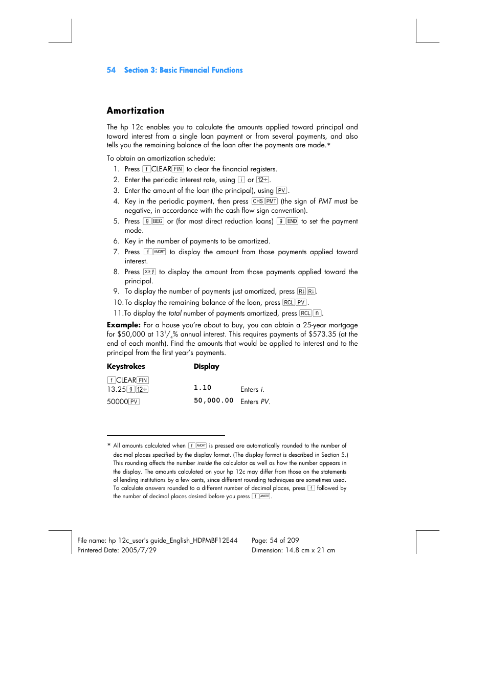 Amortization | HP 12C Financial calculator User Manual | Page 54 / 211