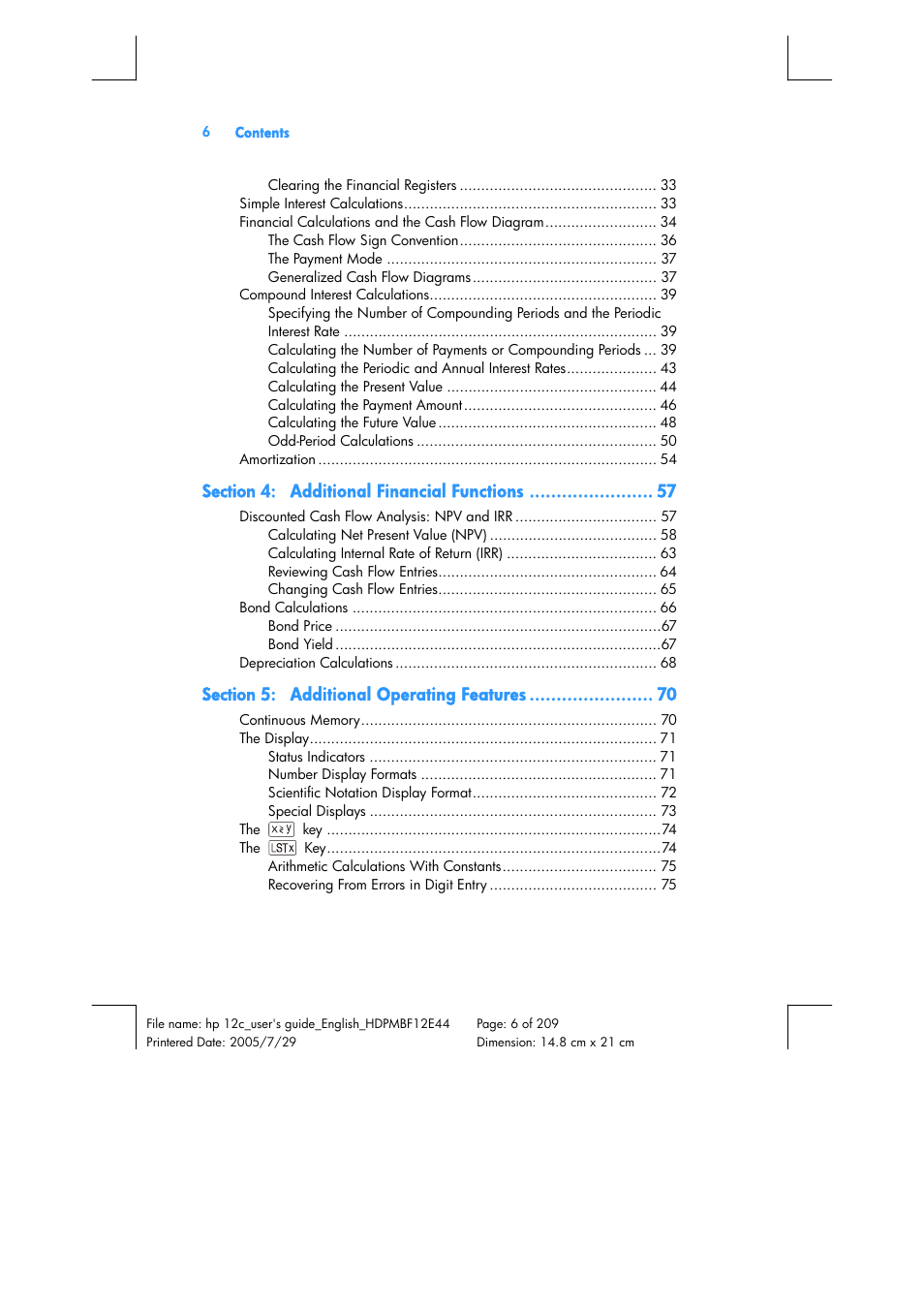 HP 12C Financial calculator User Manual | Page 6 / 211