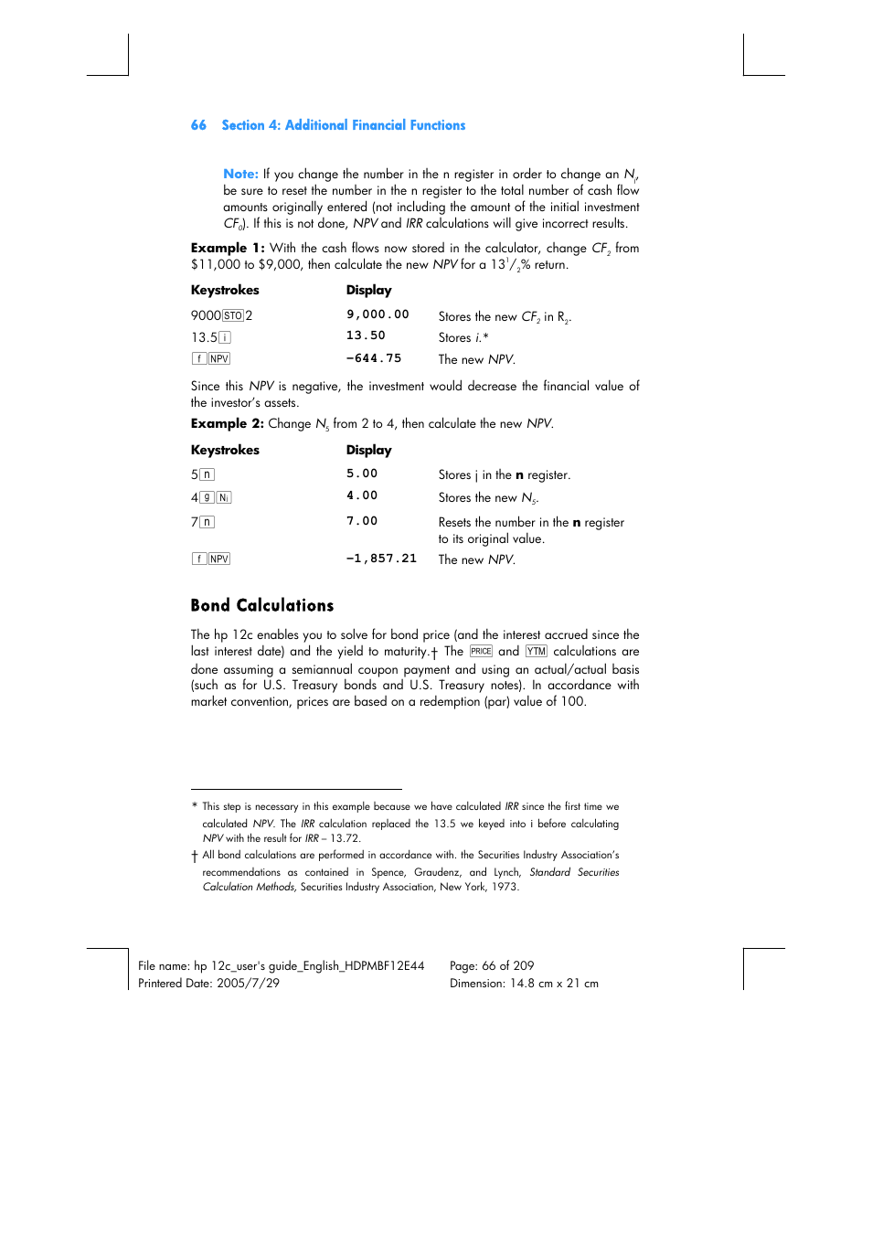 Bond calculations | HP 12C Financial calculator User Manual | Page 66 / 211