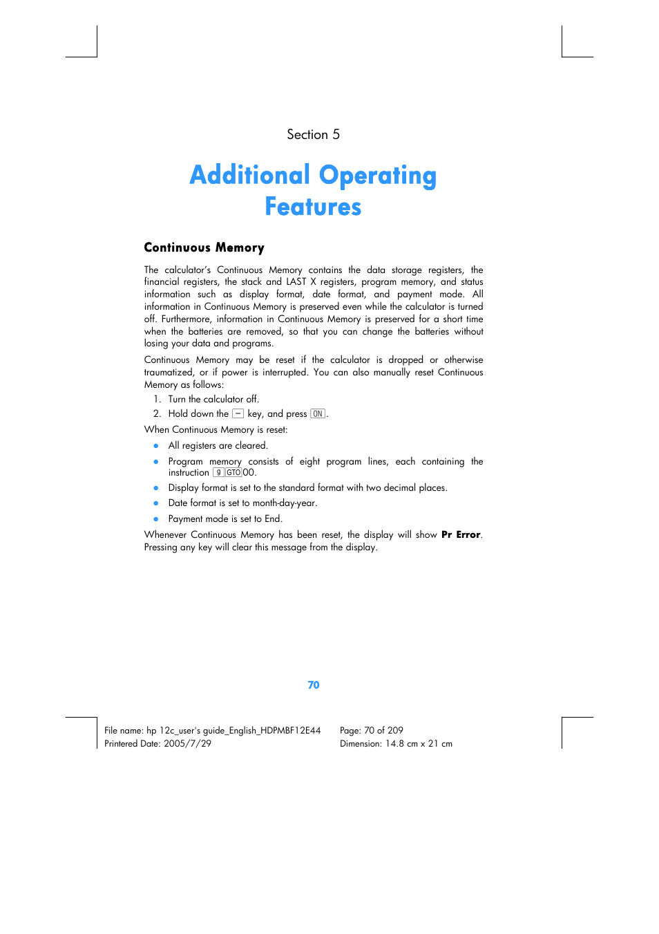 Additional operating features | HP 12C Financial calculator User Manual | Page 70 / 211