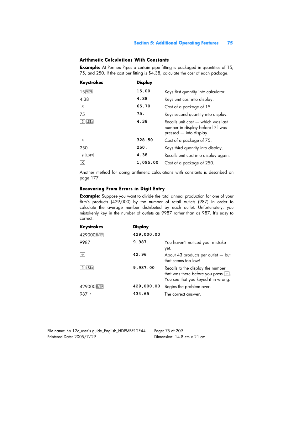 HP 12C Financial calculator User Manual | Page 75 / 211