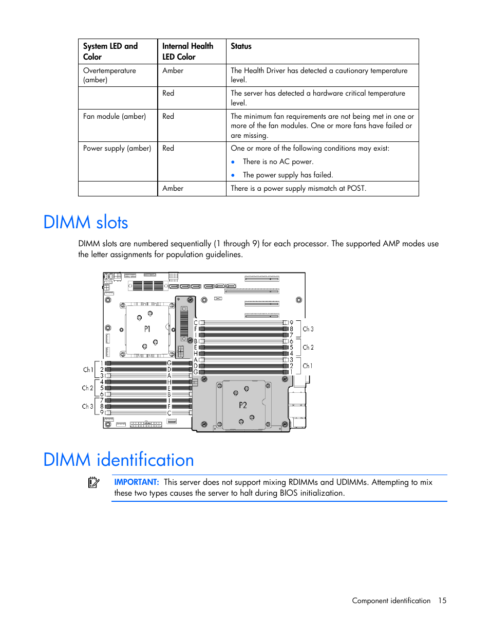 Dimm slots, Dimm identification | HP PROLIANT ML330 G6 User Manual | Page 15 / 129