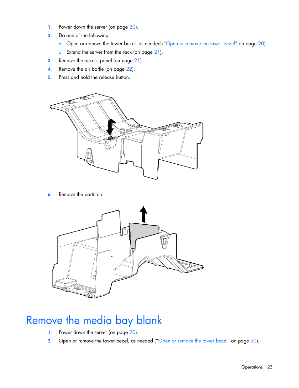 Remove the media bay blank | HP PROLIANT ML330 G6 User Manual | Page 23 / 129