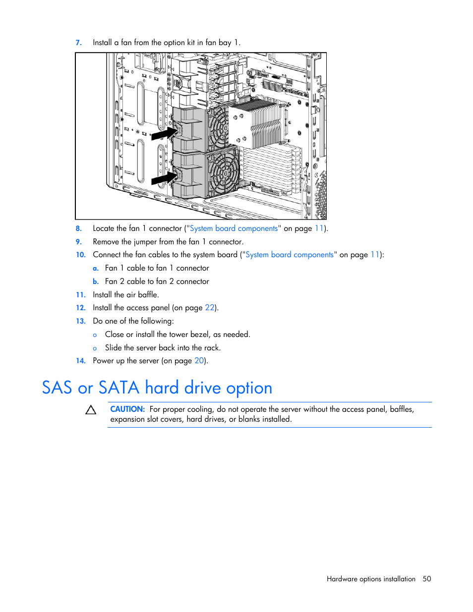 Sas or sata hard drive option | HP PROLIANT ML330 G6 User Manual | Page 50 / 129