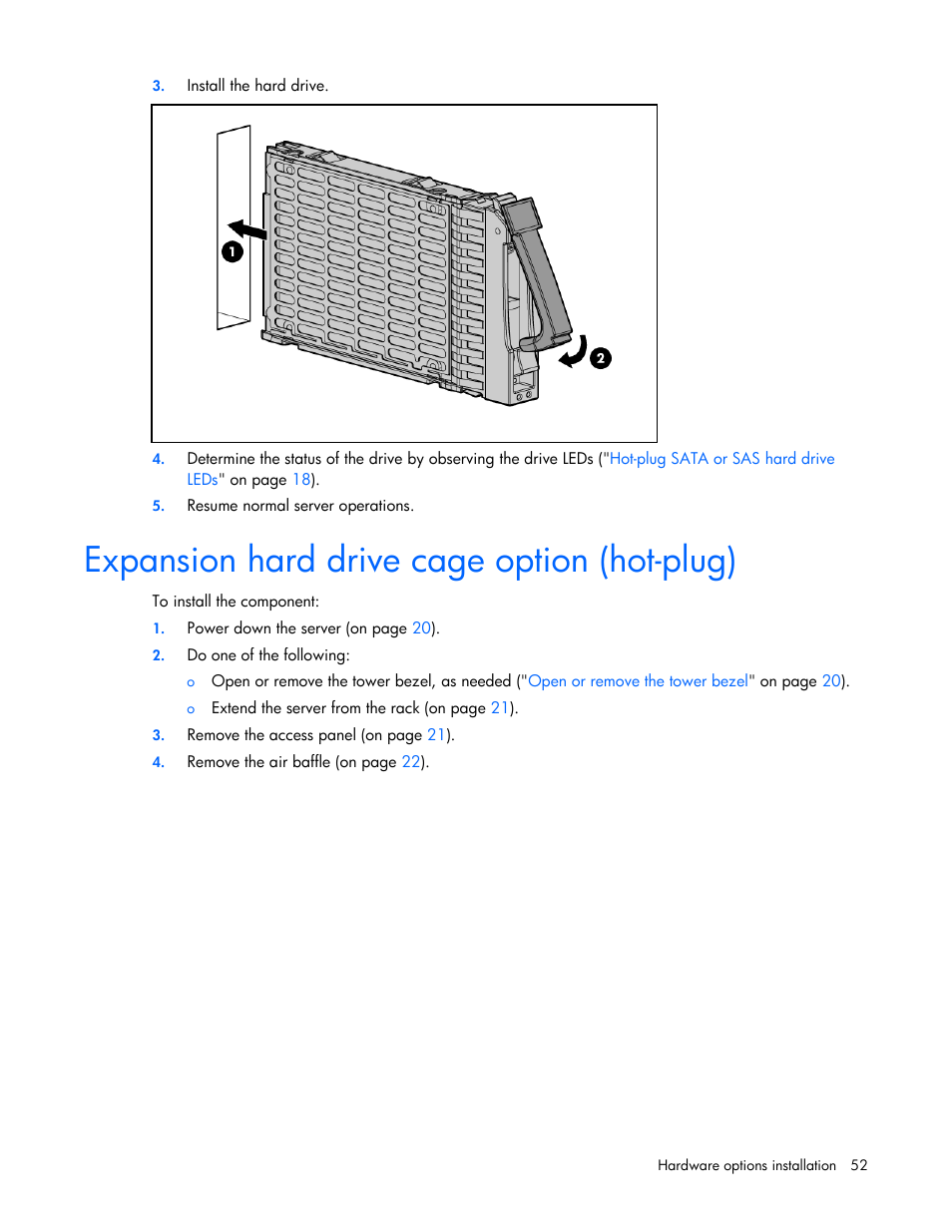 Expansion hard drive cage option (hot-plug) | HP PROLIANT ML330 G6 User Manual | Page 52 / 129